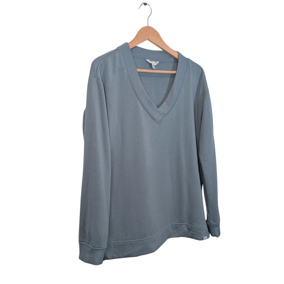 Orvis Women's Medium Sweater Blue V Neck Long Sleeve Soft Pullover - Picture 3 of 7